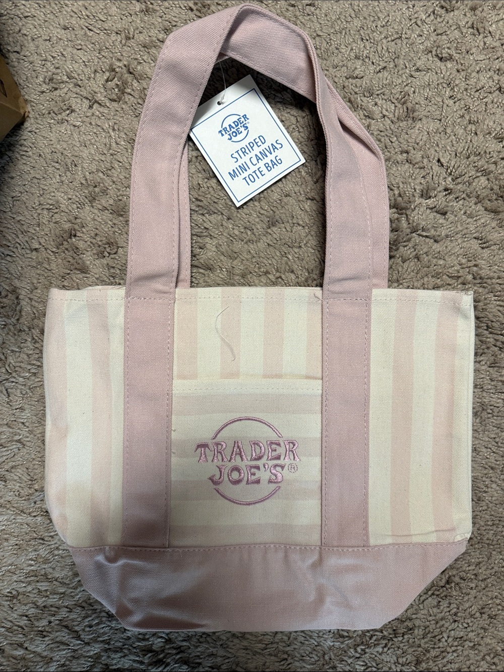 Trader Joe's pink striped canvas mini tote bag